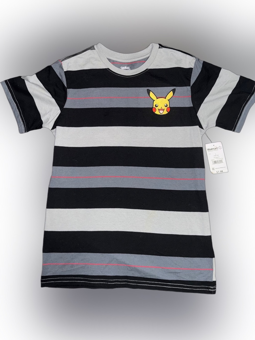 Pokemon Boys' Black, Gray & Yellow Pikachu Stripe Tee size 10-12 NWT